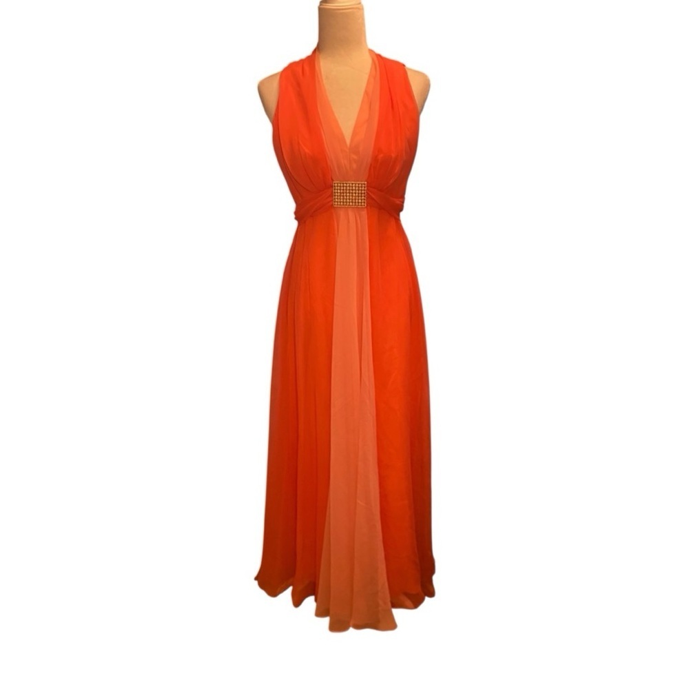 Dan Lee Couture Womens Vintage 1970s Peach/Melon Long Dress